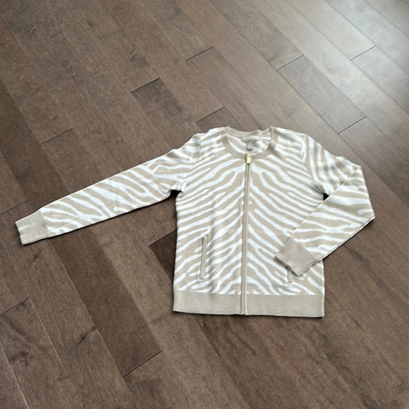 Banana Republic cream and white colour zebra pattern cardigan size S. worn 1x - Picture 1 of 7